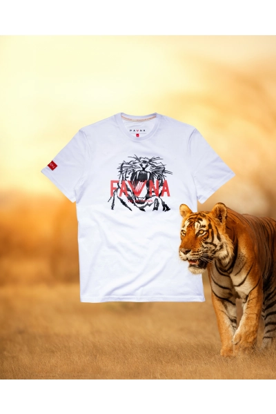 T-shirt męski z tygrysem azjatyckim  - biały